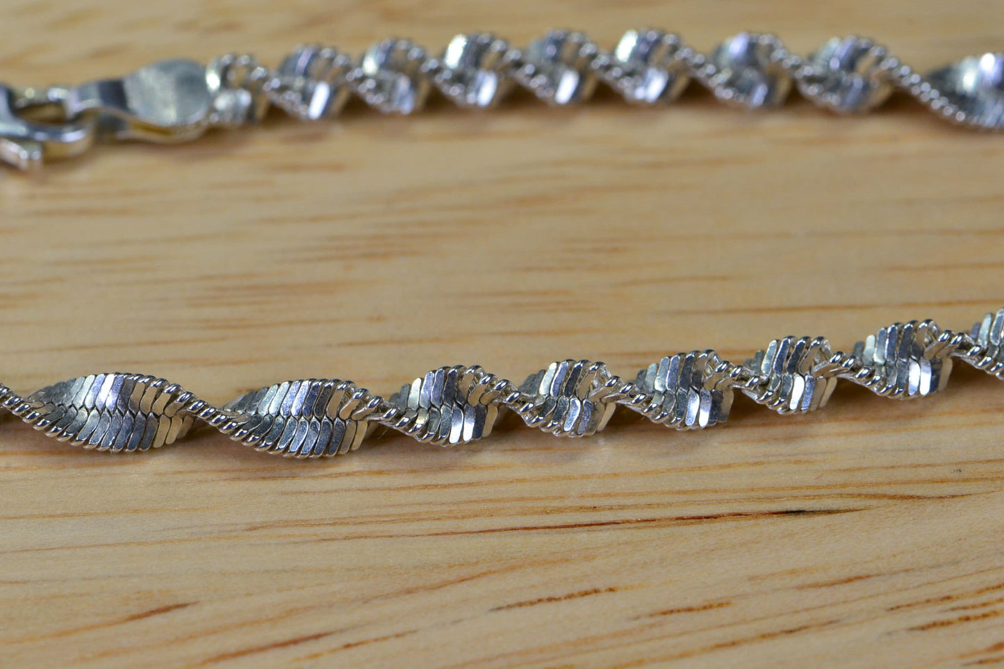 4mm Twisted Herringbone Snake Sterling silver Bracelet  Flat Twist Chain Bracelet