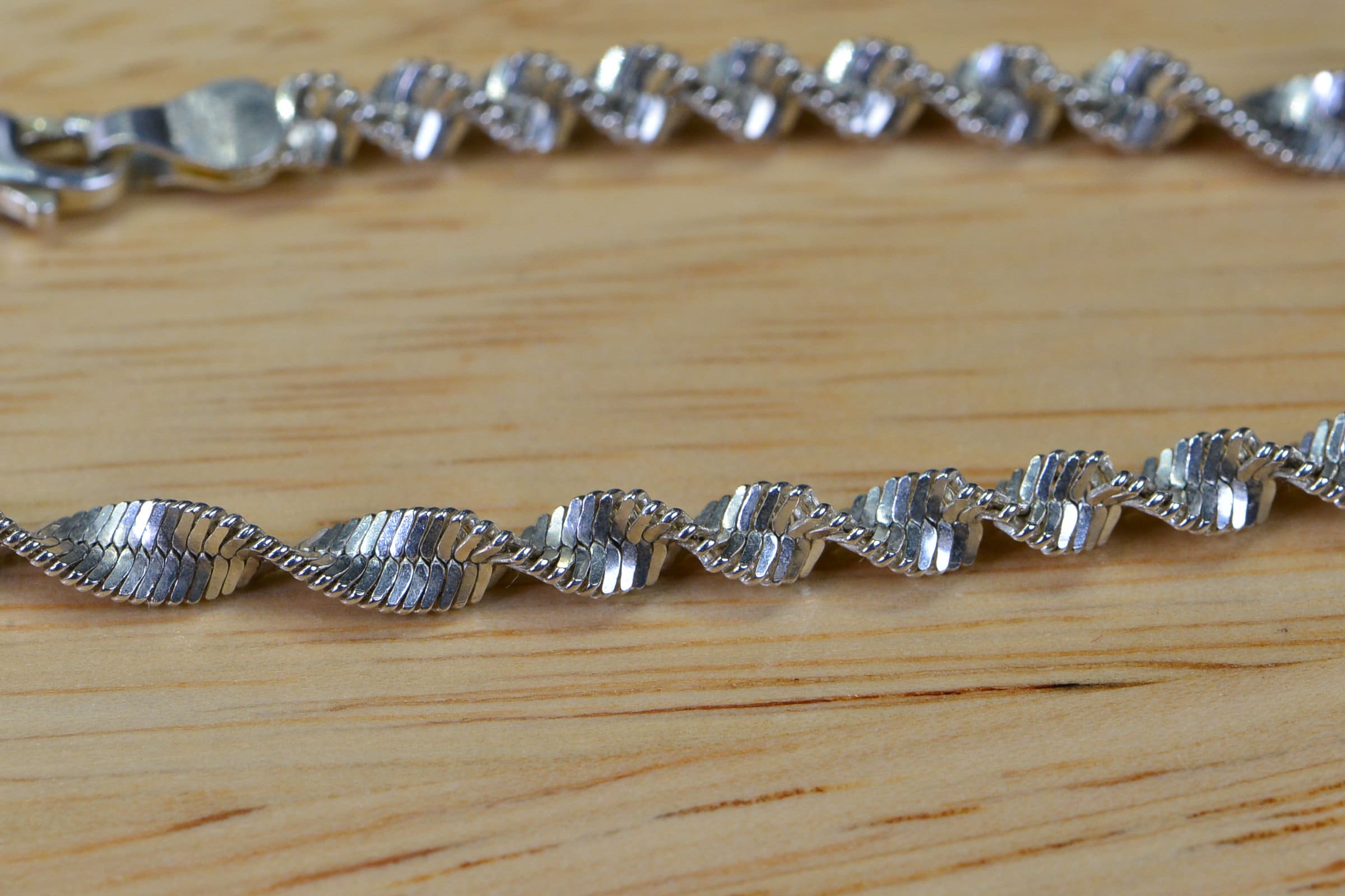 4mm Twisted Herringbone Snake Sterling silver Bracelet  Flat Twist Chain Bracelet