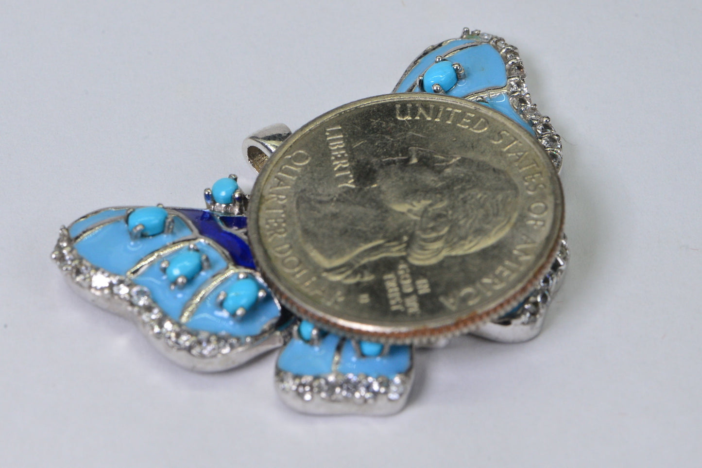 Vintage Sterling Silver Butterfly Pendant: Turquoise & Blue Enamel