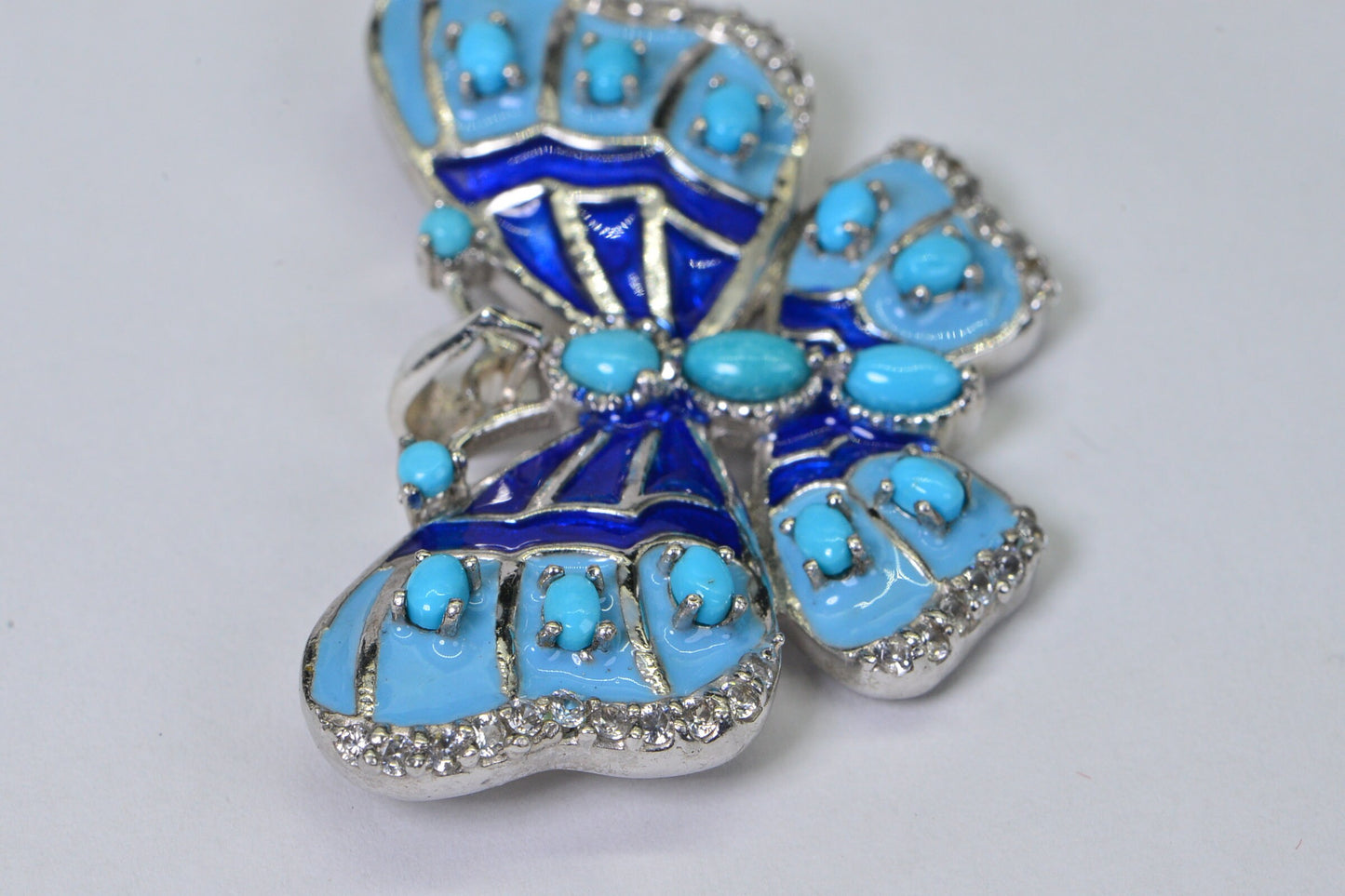 Vintage Sterling Silver Butterfly Pendant: Turquoise & Blue Enamel