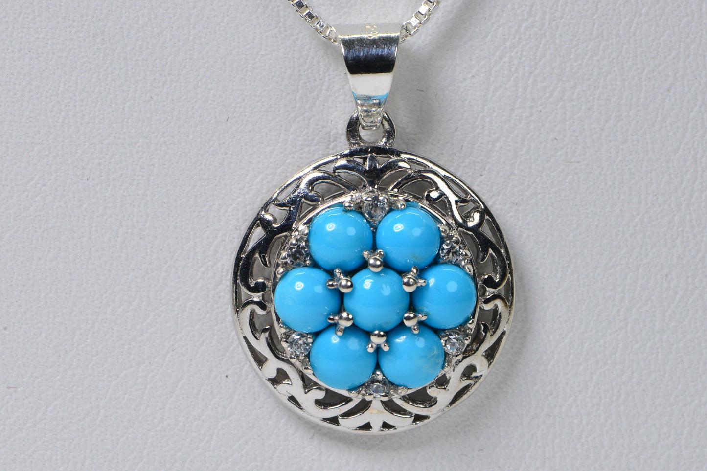 Arizona Sleeping Beauty Turquoise Pendant Cluster  Rhodium Over Sterling Silver Circle Pendant Anniversary Gift