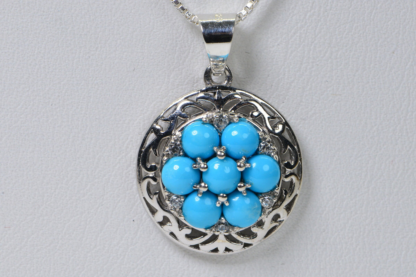 Arizona Sleeping Beauty Turquoise Pendant Cluster  Rhodium Over Sterling Silver Circle Pendant Anniversary Gift