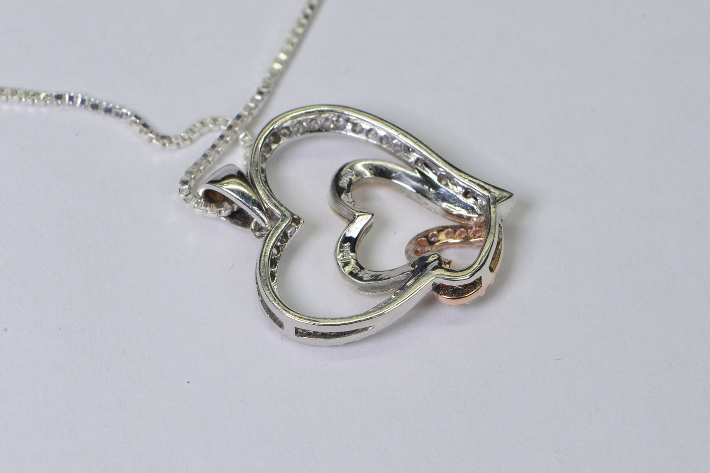10K Gold Diamond Heart Pendant Necklace: Tricolor Sterling Silver Family Gift