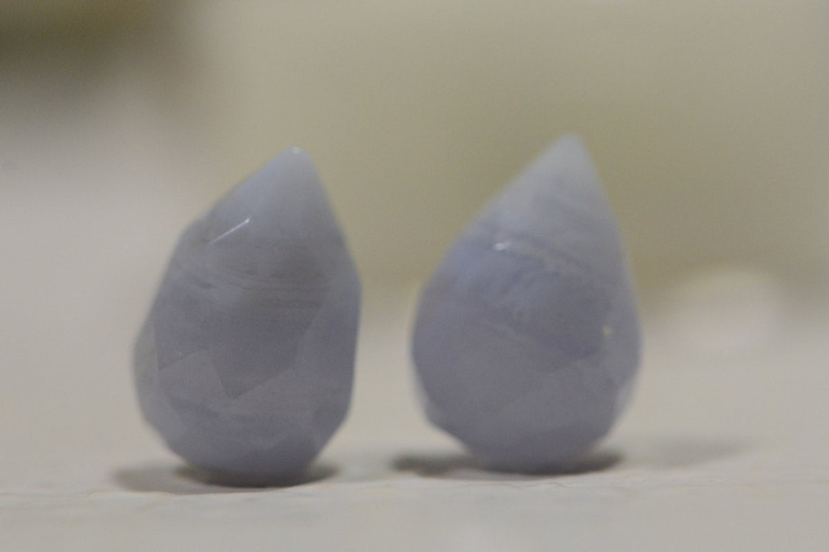 Blue Lace Agate Beads: Faceted Teardrop Gemstone, 12x8mm (2pcs)