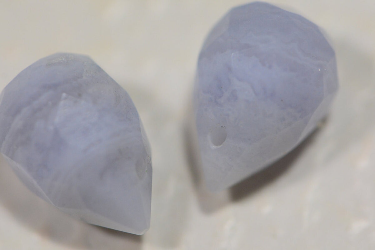 Blue Lace Agate Beads: Faceted Teardrop Gemstone, 12x8mm (2pcs)