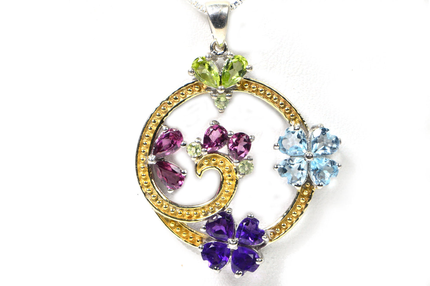 Gemstone Flower Pendant: Sterling Silver Floral Bouquet Necklace