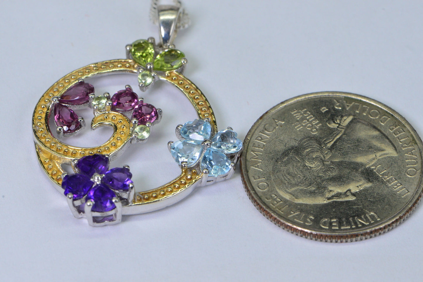 Gemstone Flower Pendant: Sterling Silver Floral Bouquet Necklace