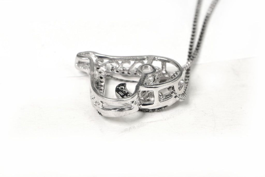 Diamond Heart Pendant: Black & White Diamonds, Sterling Silver Chain