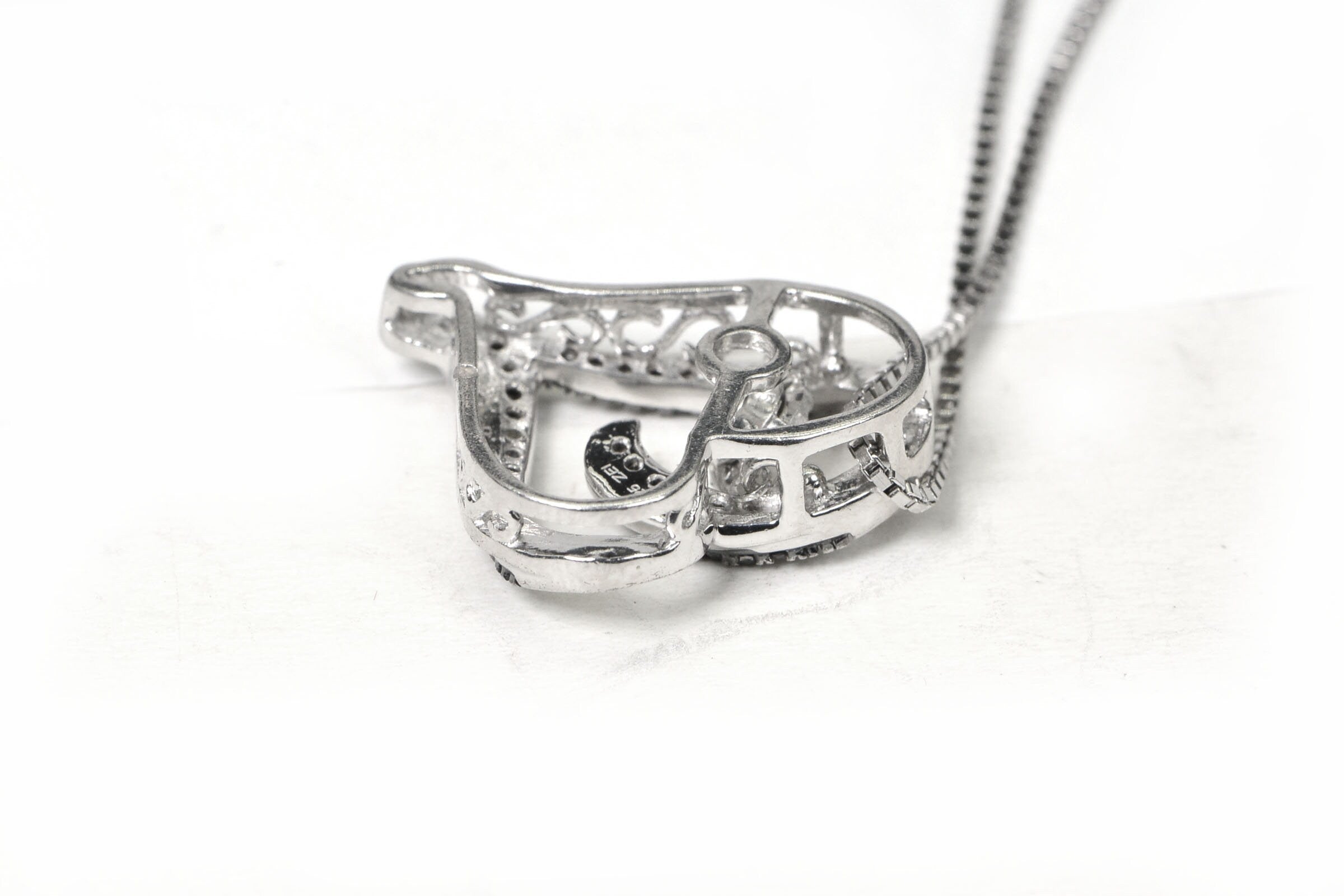 Diamond Heart Pendant: Black & White Diamonds, Sterling Silver Chain