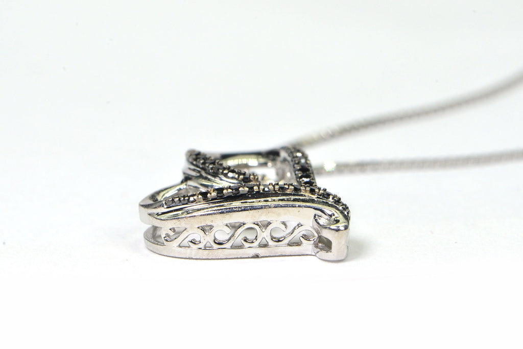 Diamond Heart Pendant: Black & White Diamonds, Sterling Silver Chain