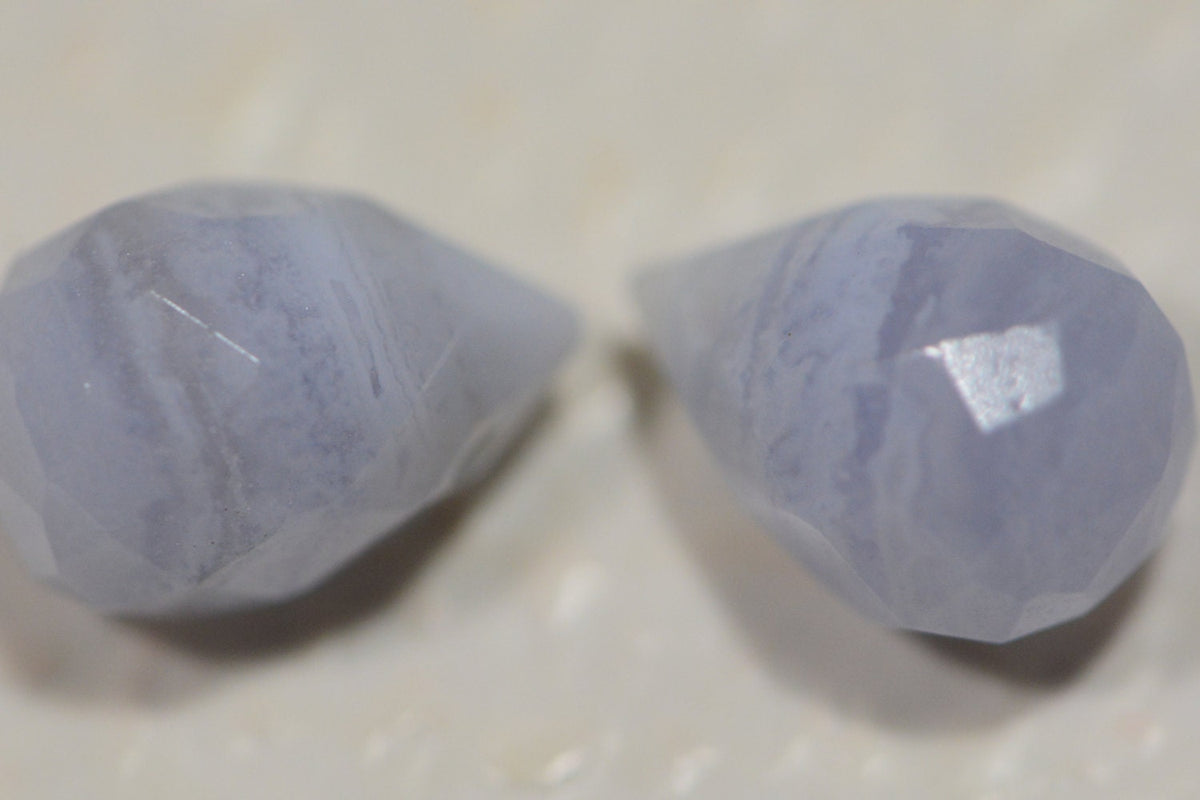 Blue Lace Agate Beads: Faceted Teardrop Gemstone, 12x8mm (2pcs)