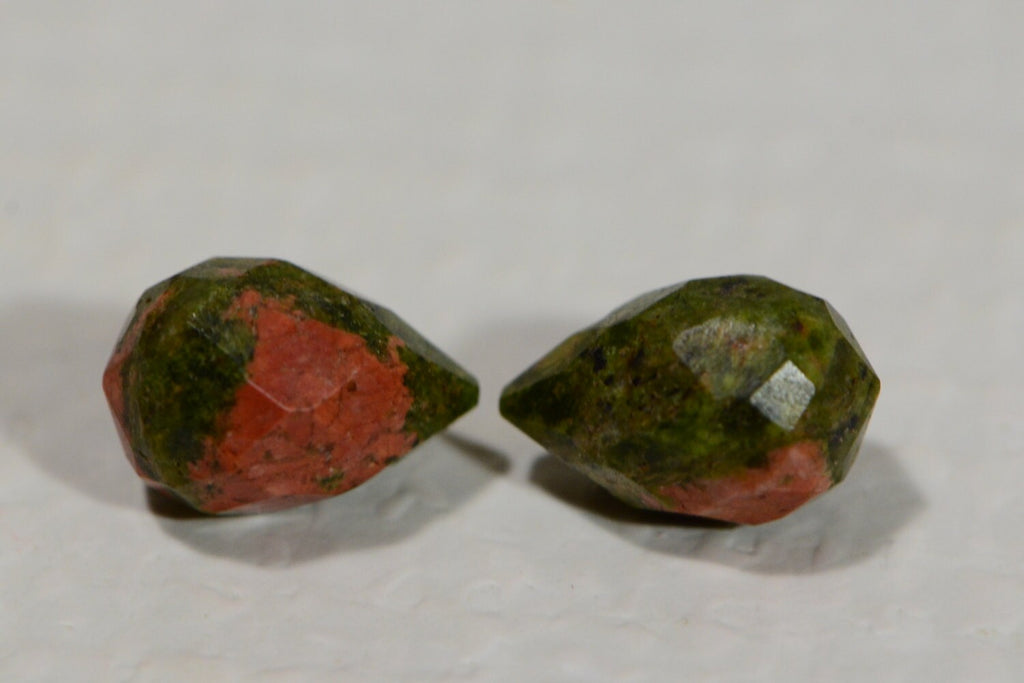 Unakite Teardrop Beads: Faceted Gemstone Briolettes (12x8mm)