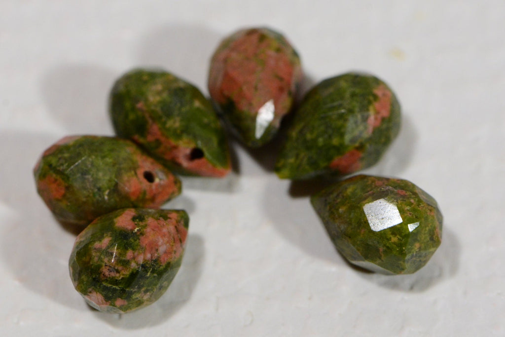 Faceted Unakite Teardrop Beads: Pink & Green Gemstone (12x8mm)