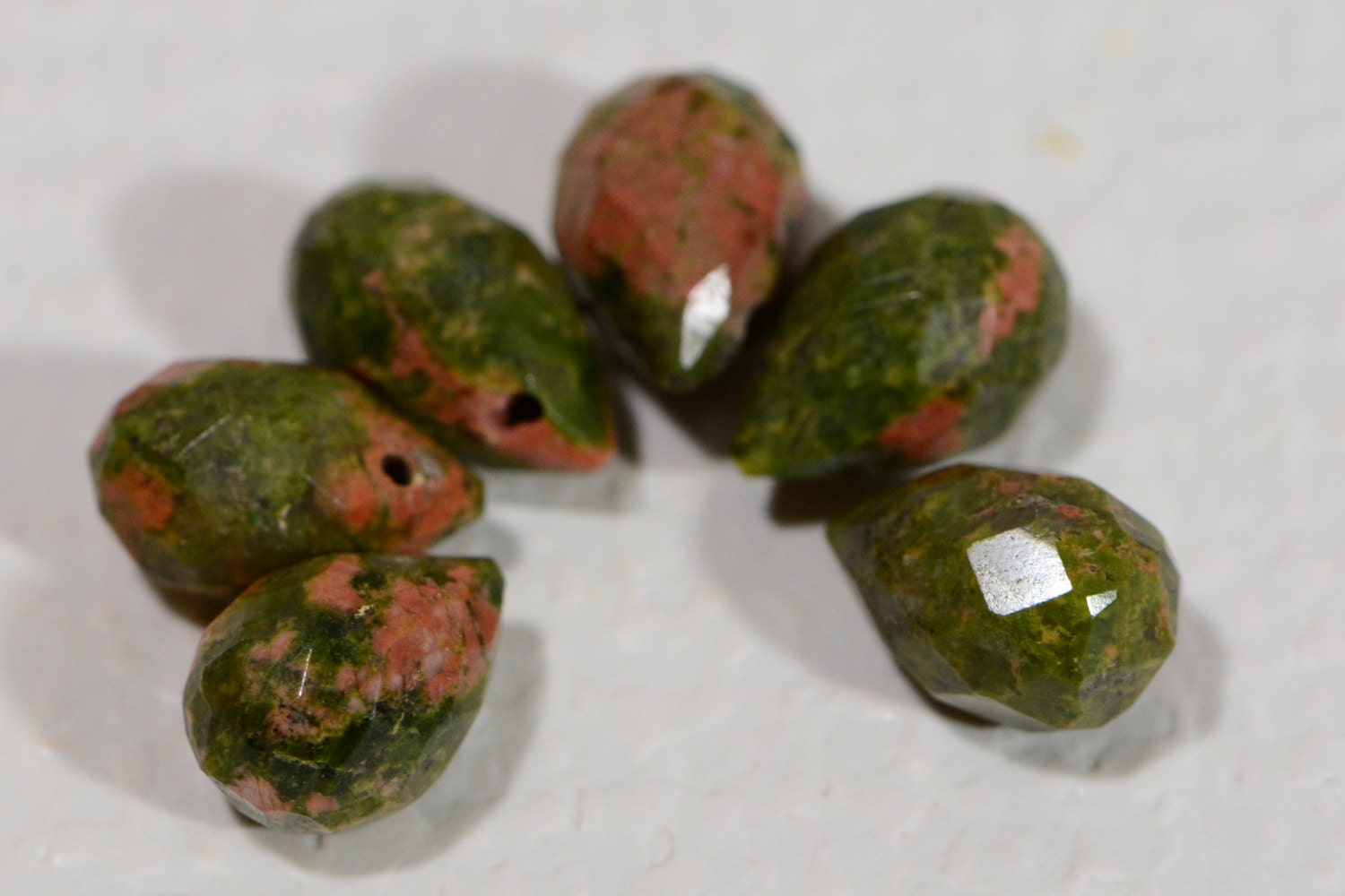 Faceted Unakite Teardrop Beads: Pink & Green Gemstone (12x8mm)