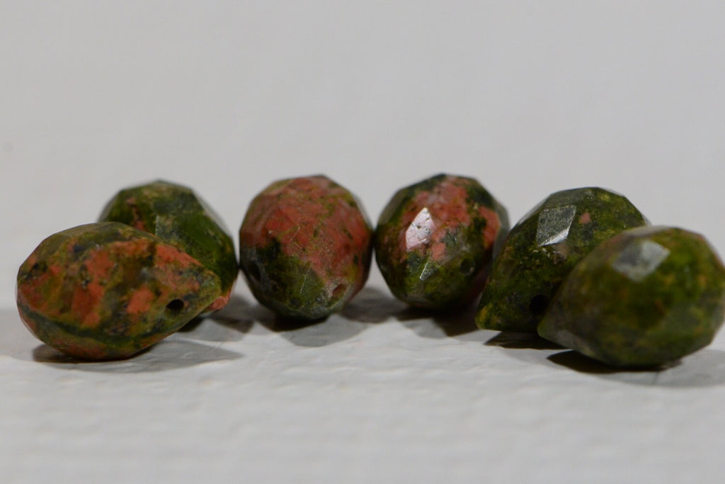 Faceted Unakite Teardrop Beads: Pink & Green Gemstone (12x8mm)