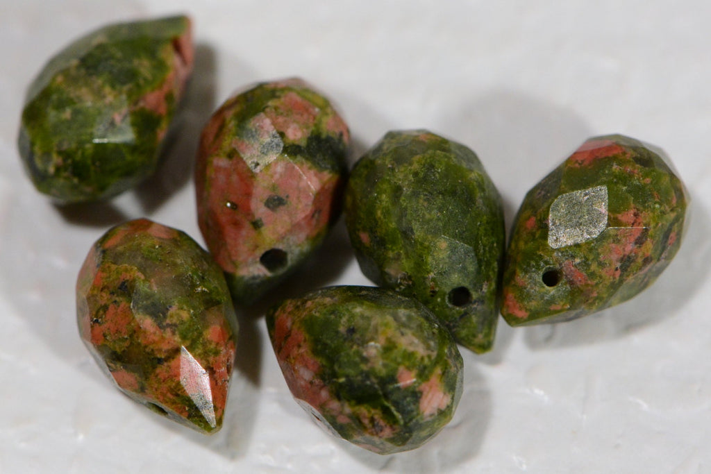Faceted Unakite Teardrop Beads: Pink & Green Gemstone (12x8mm)