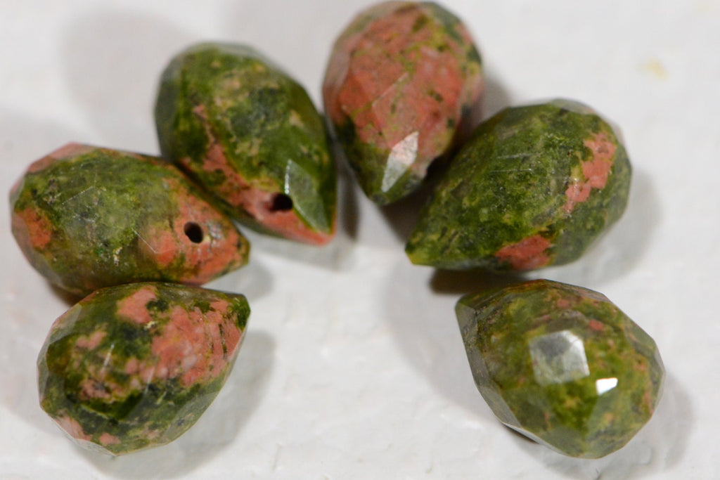 Faceted Unakite Teardrop Beads: Pink & Green Gemstone (12x8mm)