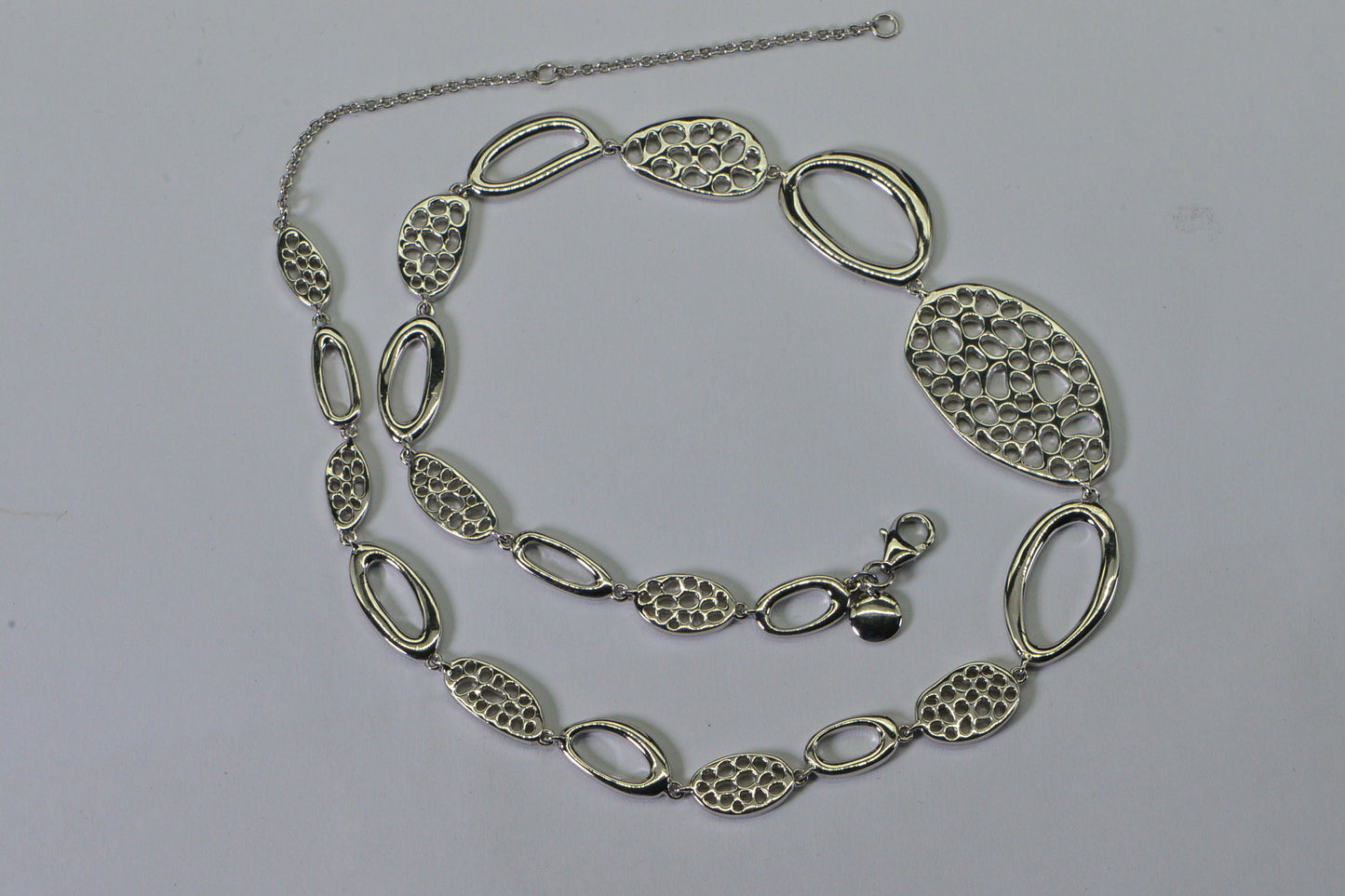 Rhodium Sterling Silver Filigree Oval Link Choker Necklace