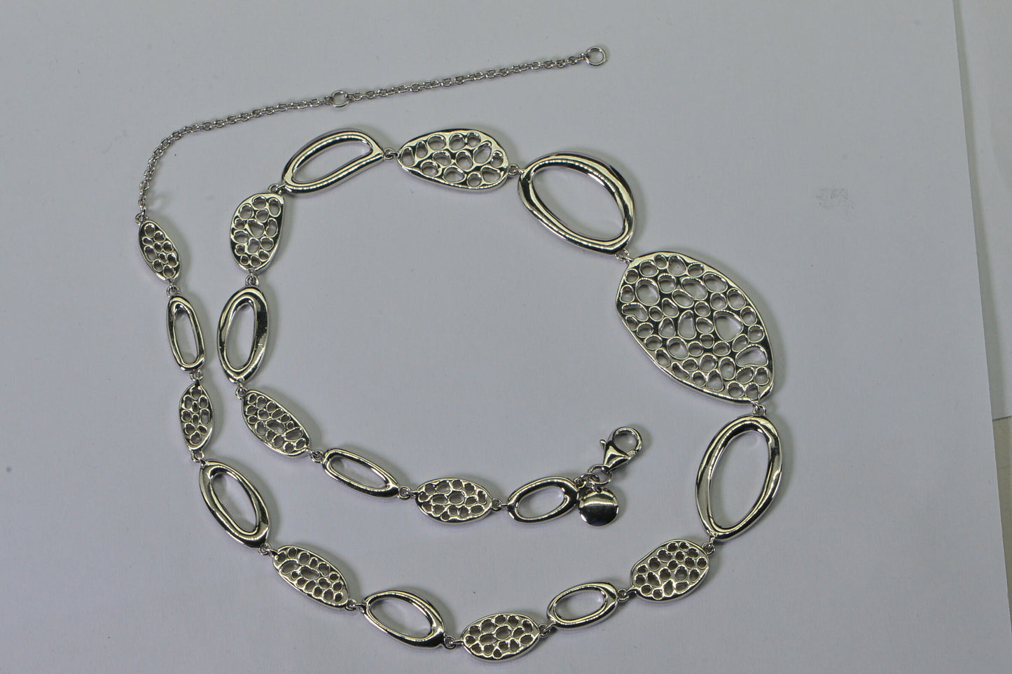 Rhodium Sterling Silver Filigree Oval Link Choker Necklace