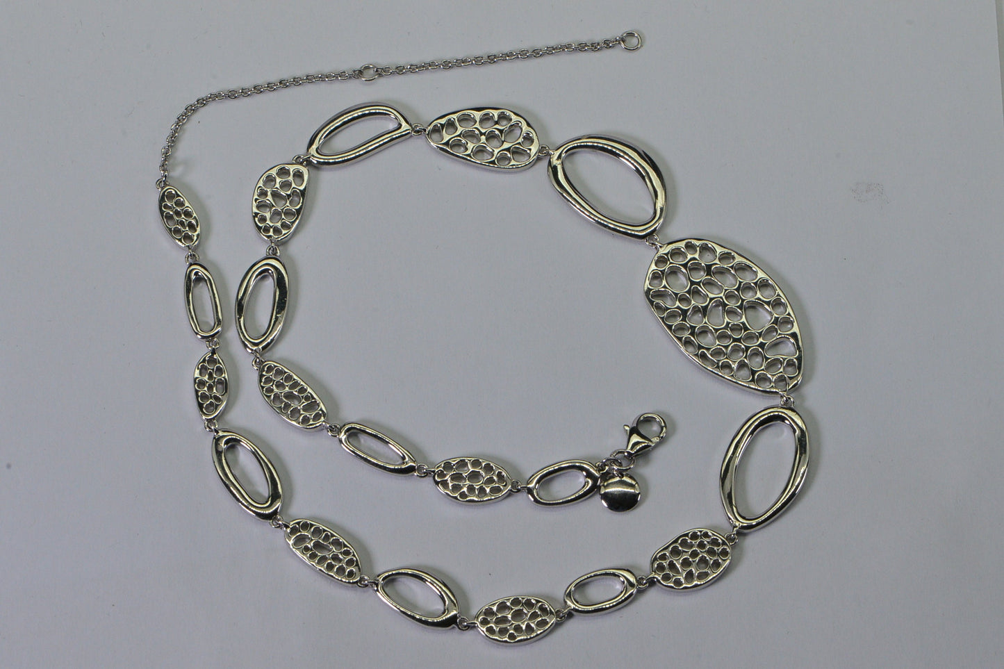 Rhodium Sterling Silver Filigree Oval Link Choker Necklace