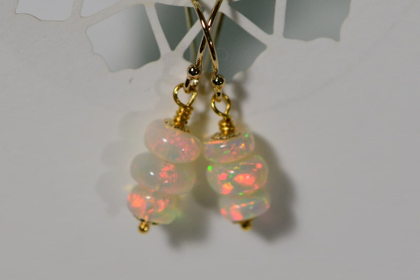Ethiopian Opal Dangle Earrings: 14K Gold Filled Wire Wrapped