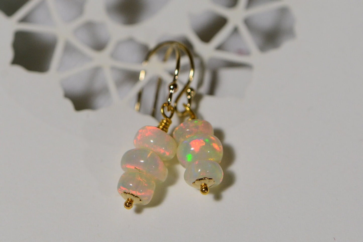 Ethiopian Opal Dangle Earrings: 14K Gold Filled Wire Wrapped
