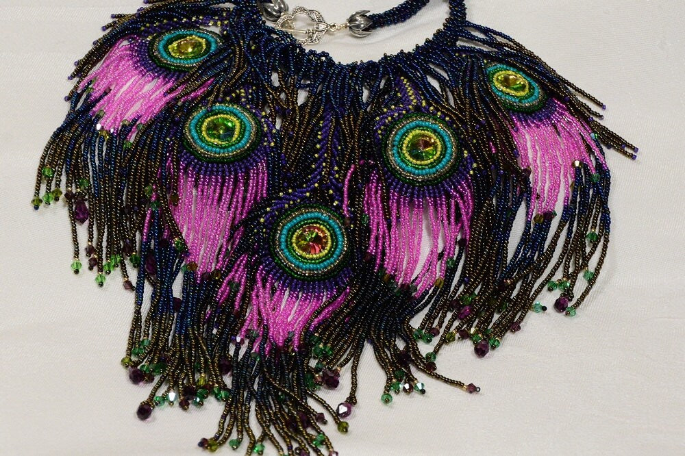 Beaded Peacock Necklace Statement Beadwork Necklace