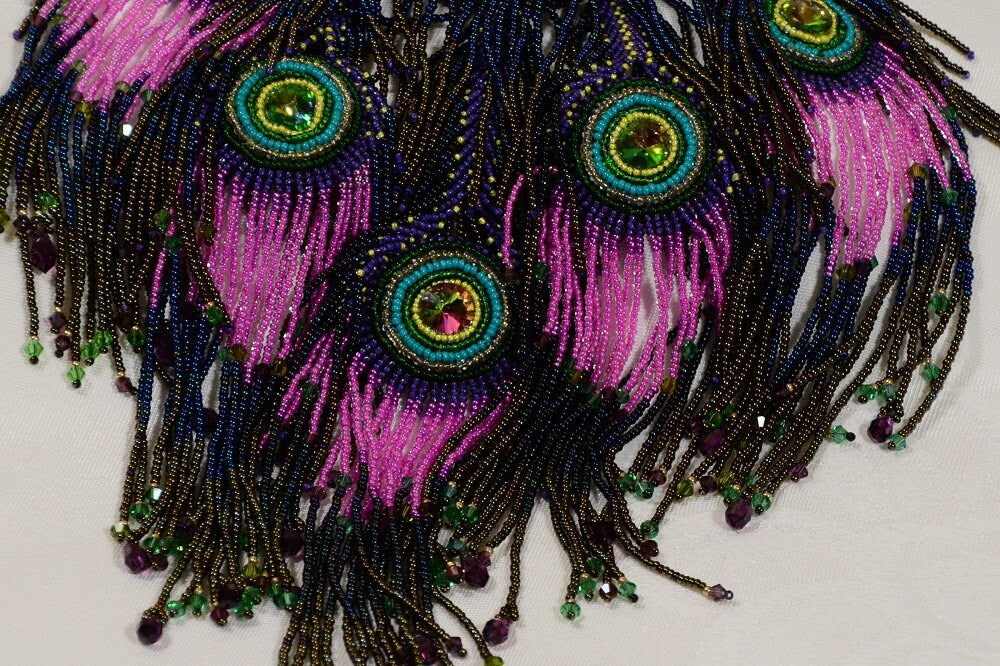 Beaded Peacock Necklace Statement Beadwork Necklace