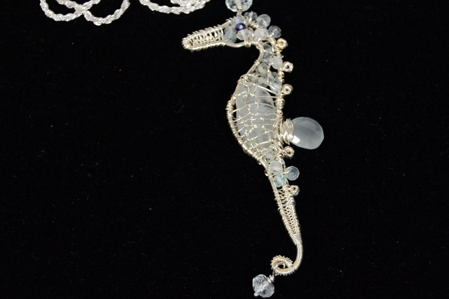 Seahorse Pendant Aquamarine Wire Wrapped Wired Jewelry Birthstone March