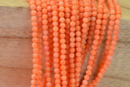 Salmon Coral Beads: 3mm Round Gemstone Strand
