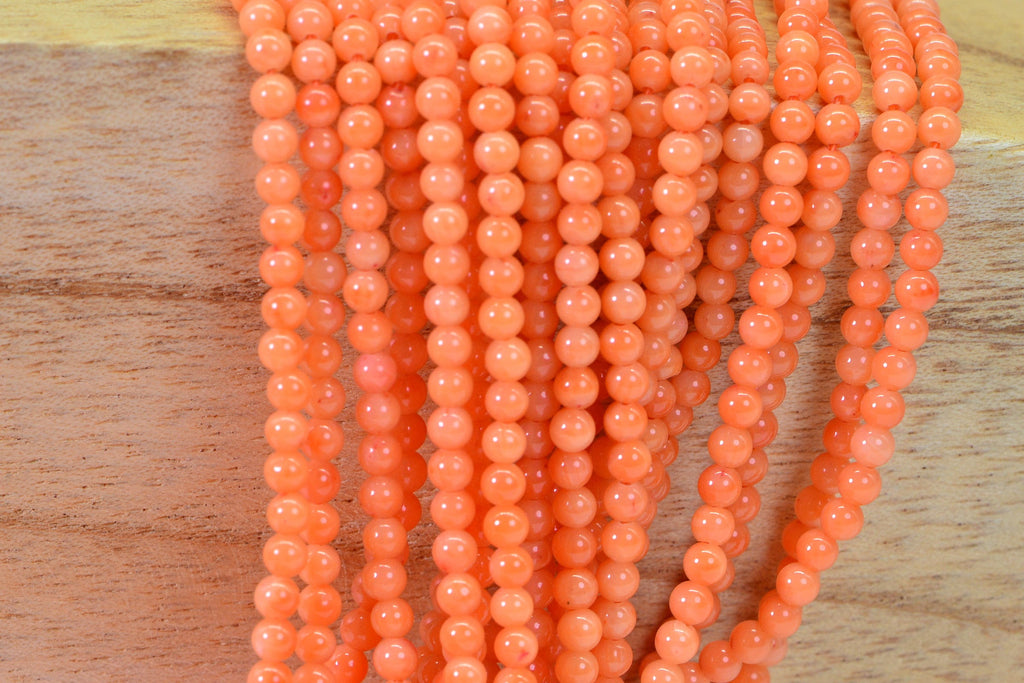 Salmon Coral Beads: 3mm Round Gemstone Strand