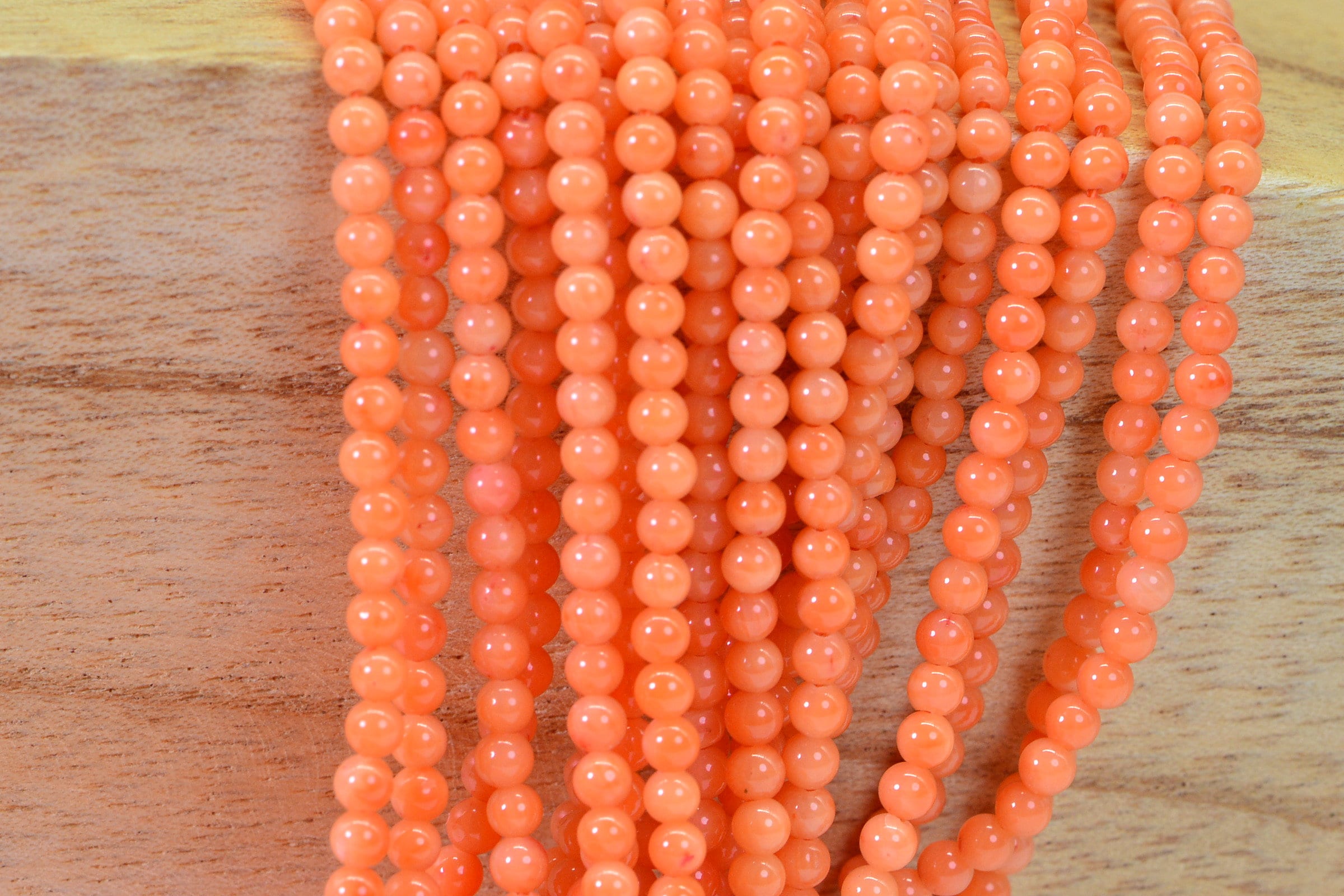 Salmon Coral Beads: 3mm Round Gemstone Strand