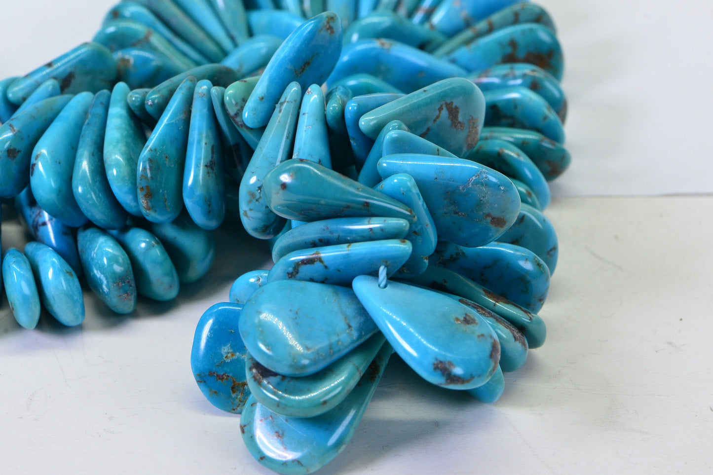 Natural Kingman Turquoise Teardrop Beads: Arizona Blue-Green Slabs
