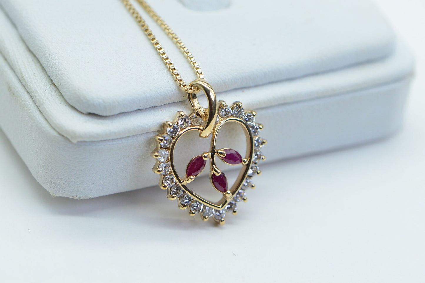 Ruby Heart Pendant: Simulated Diamond, 14K Gold Over Sterling Silver