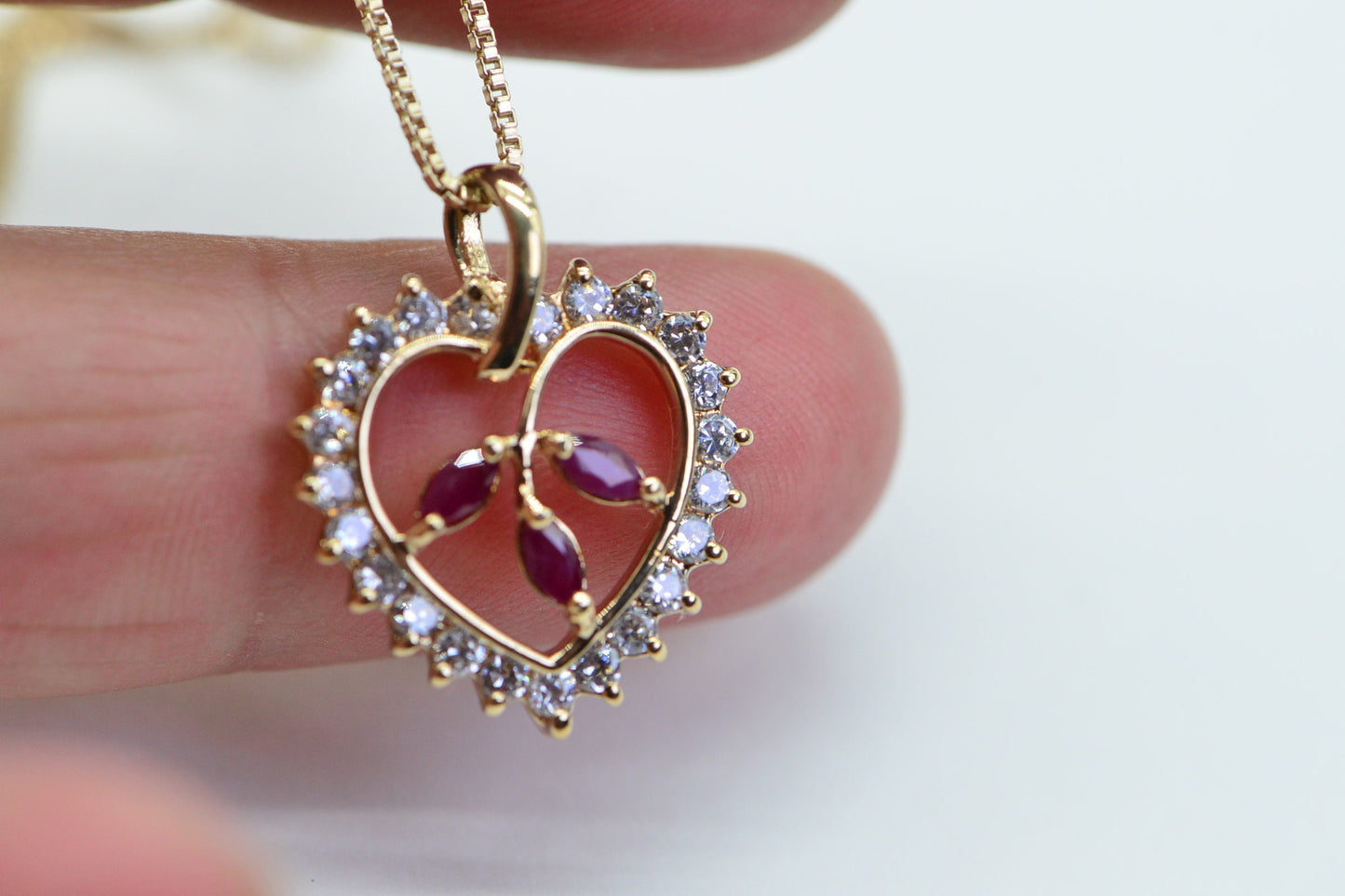 Ruby Heart Pendant: Simulated Diamond, 14K Gold Over Sterling Silver