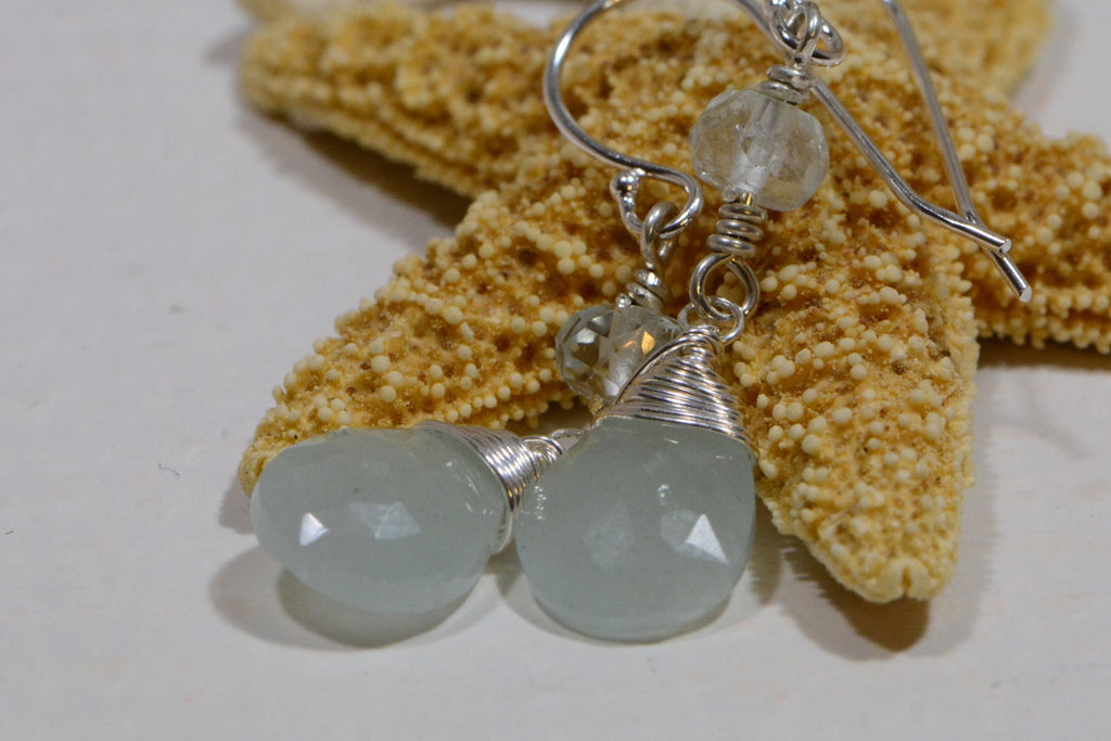 Aquamarine Sterling Silver Earrings: Faceted Gemstone, March Birthstone