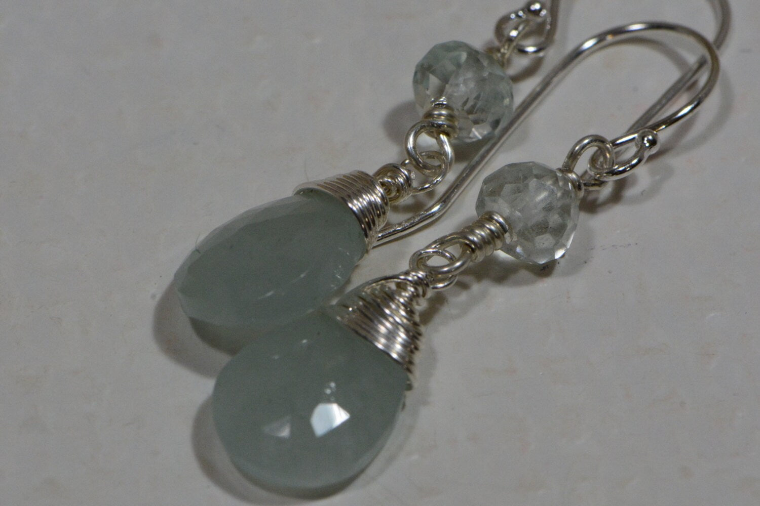 Aquamarine Sterling Silver Earrings: Faceted Gemstone, March Birthstone