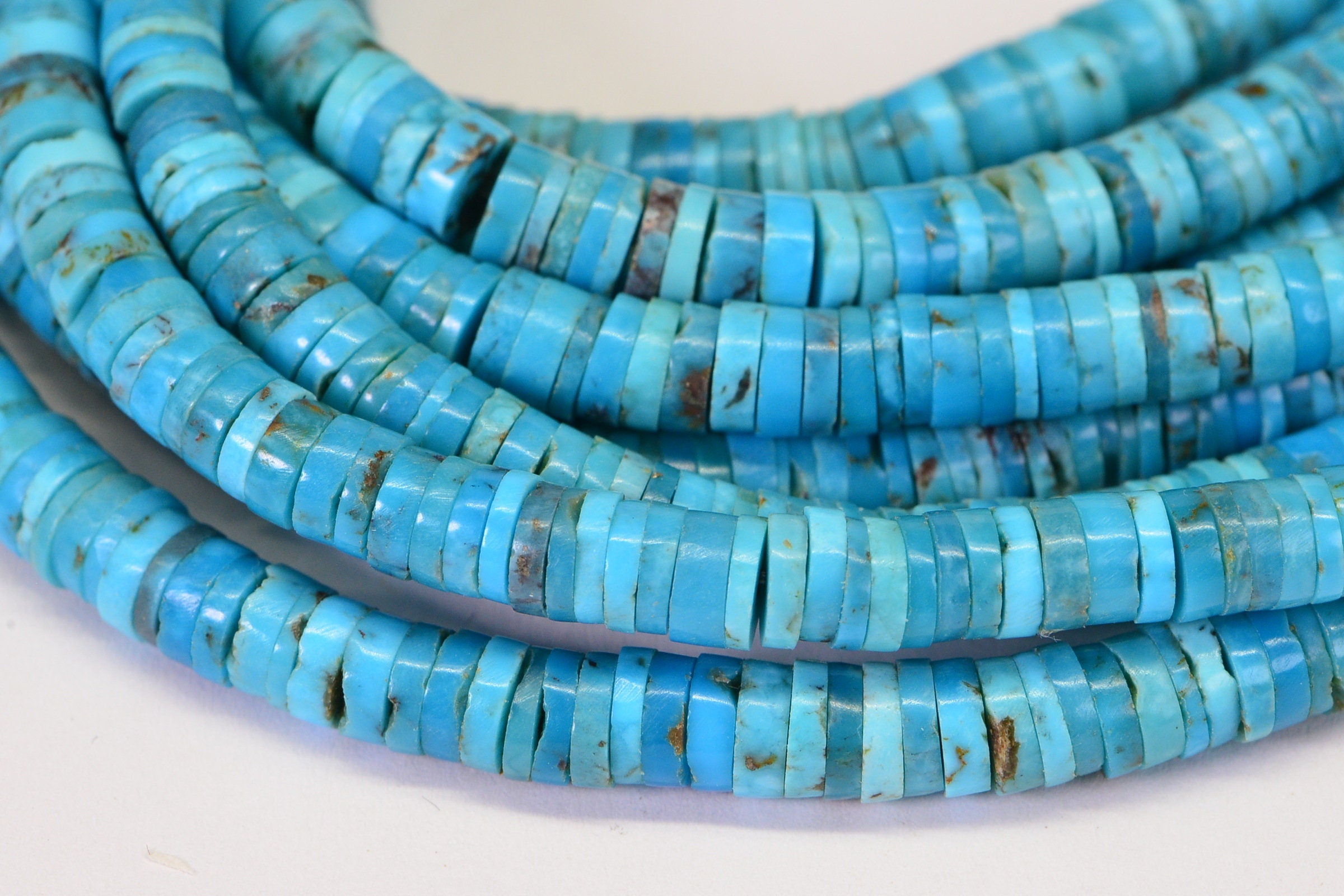 Arizona Turquoise Heishi Beads: Natural Blue Gemstone, 4.5mm (4 inch strand)