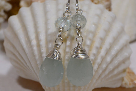 Aquamarine Sterling Silver Earrings: Faceted Gemstone, March Birthstone
