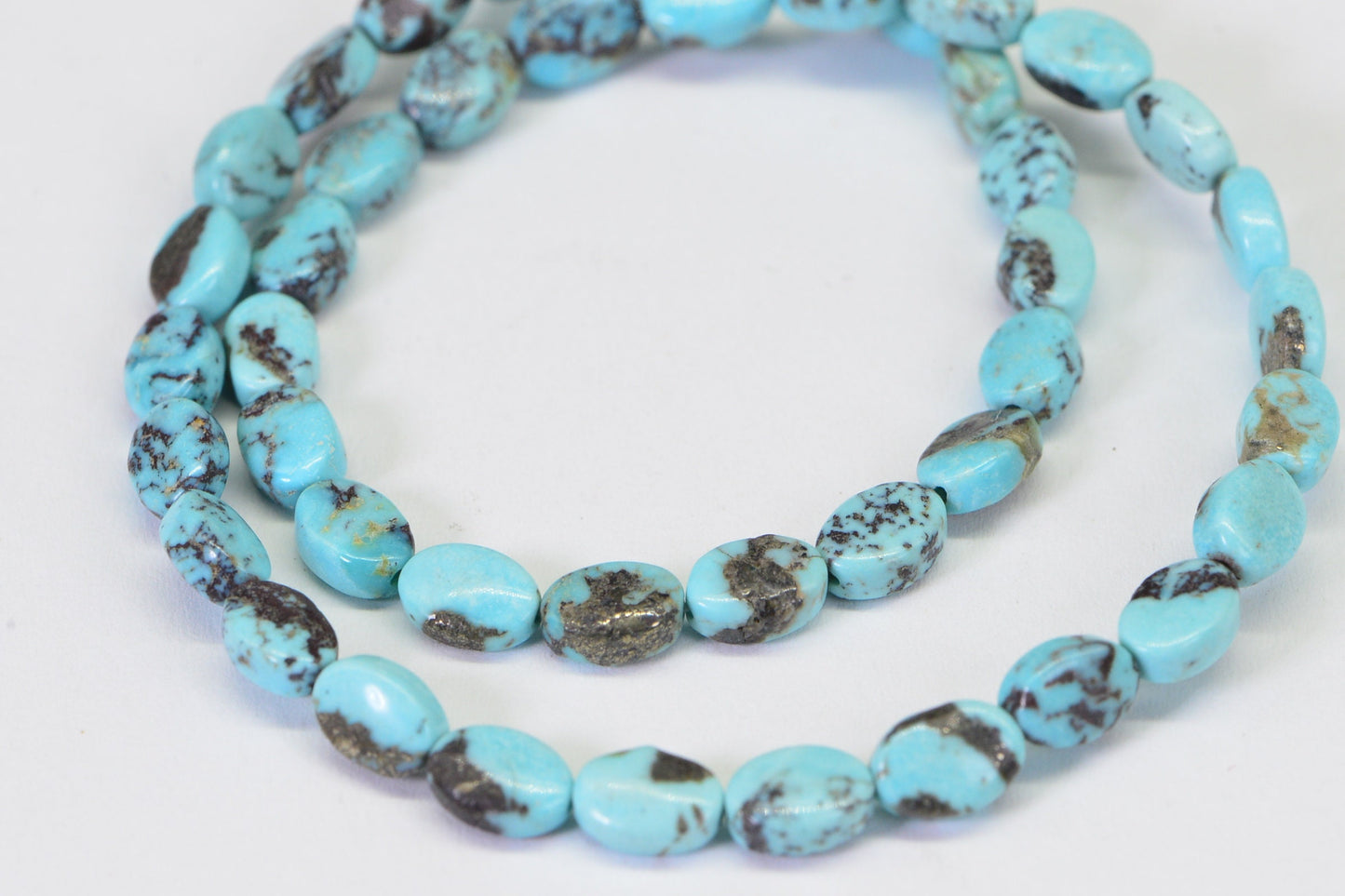 Natural Turquoise Oval Beads: Robin Egg Blue Gemstone, 16" Strand