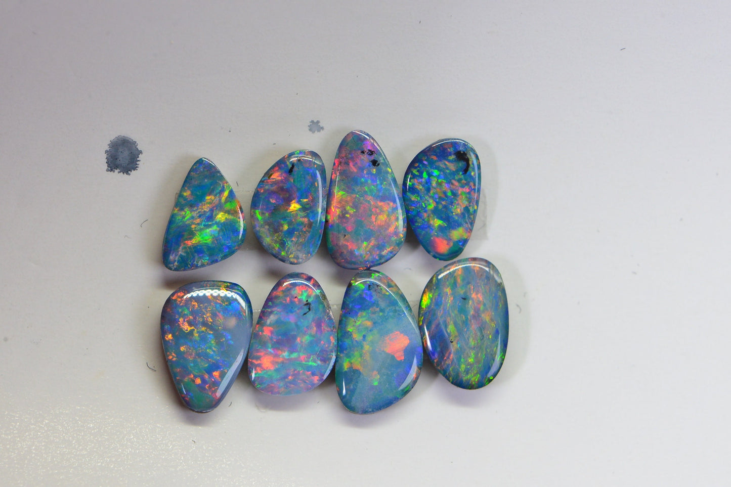 8 Australian Black Opal Doublet Cabs: 2.80 CT Blue Flash Gemstone