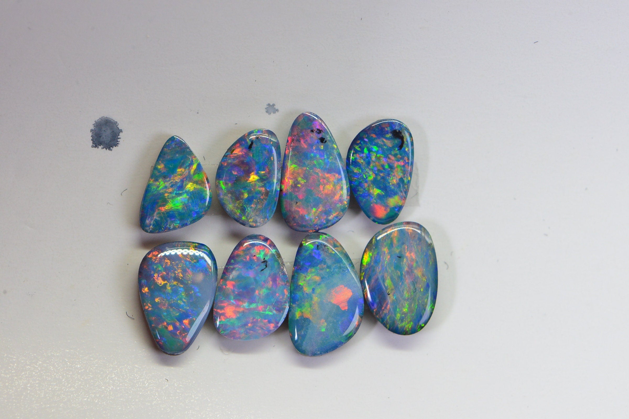 8 Australian Black Opal Doublet Cabs: 2.80 CT Blue Flash Gemstone