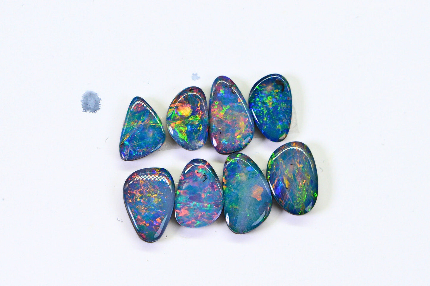 8 Australian Black Opal Doublet Cabs: 2.80 CT Blue Flash Gemstone