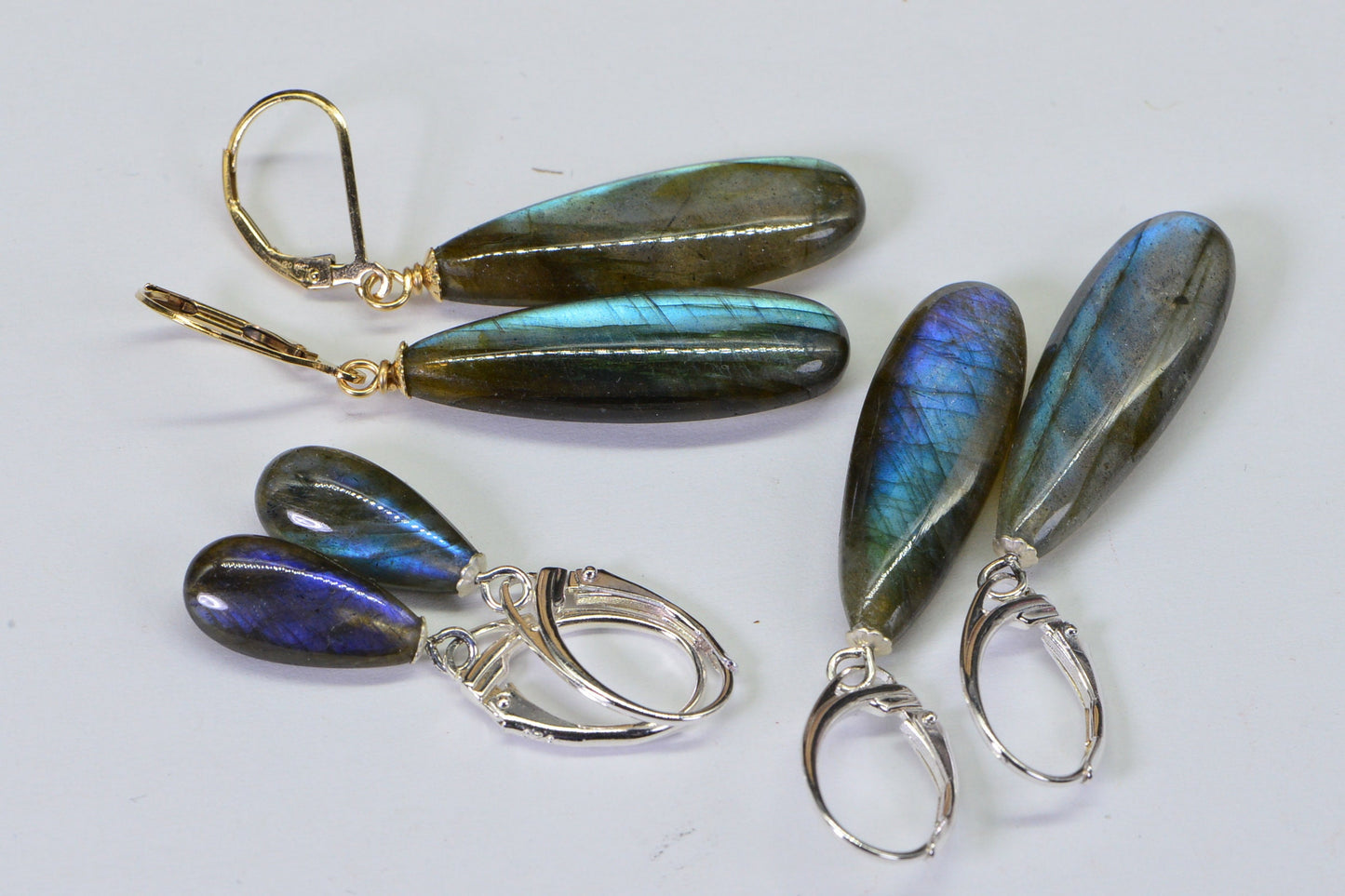 Teardrop Labradorite Earrings: Sterling Silver Lever Back, Blue Flash Gemstone