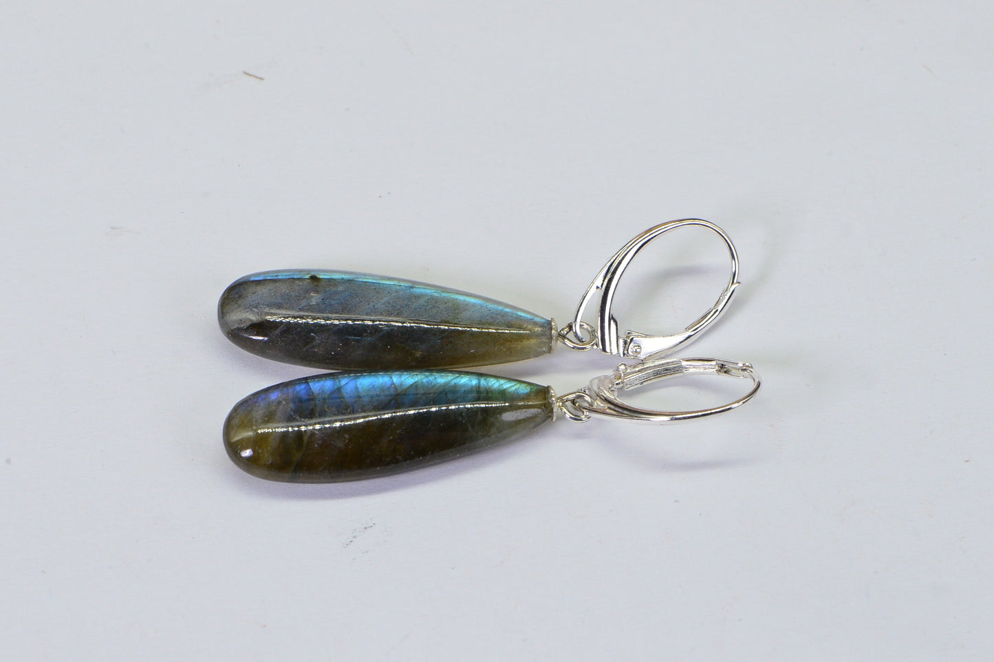 Teardrop Labradorite Earrings: Sterling Silver Lever Back, Blue Flash Gemstone