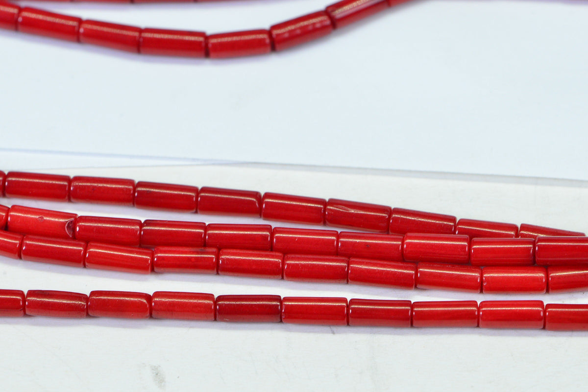Natural Red Coral Tube Beads: 16 Inch Strand, Jewelry Making