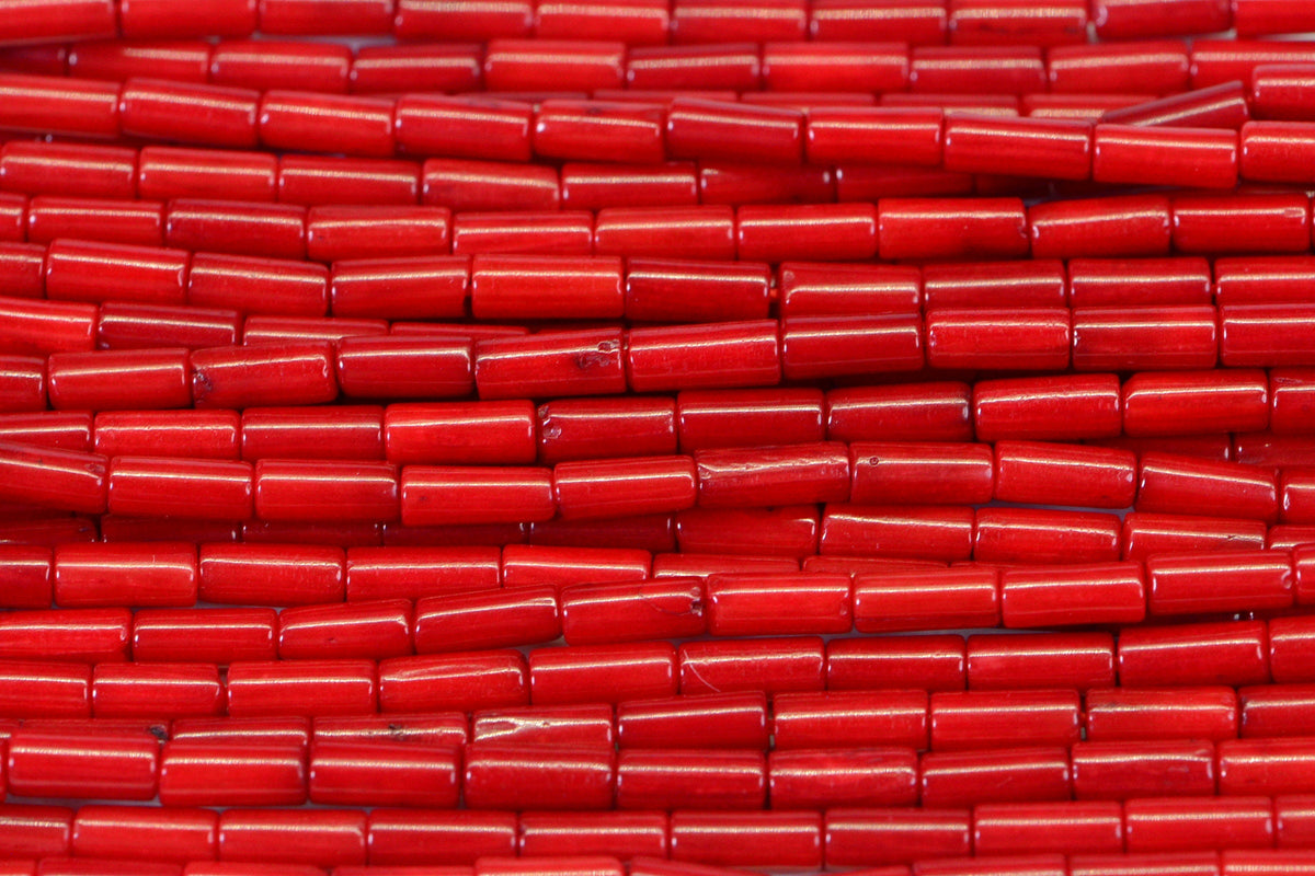 Natural Red Coral Tube Beads: 16 Inch Strand, Jewelry Making