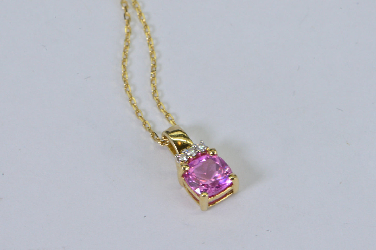 Pink Sapphire Cushion Pendant: 14K Gold Sterling Silver Necklace