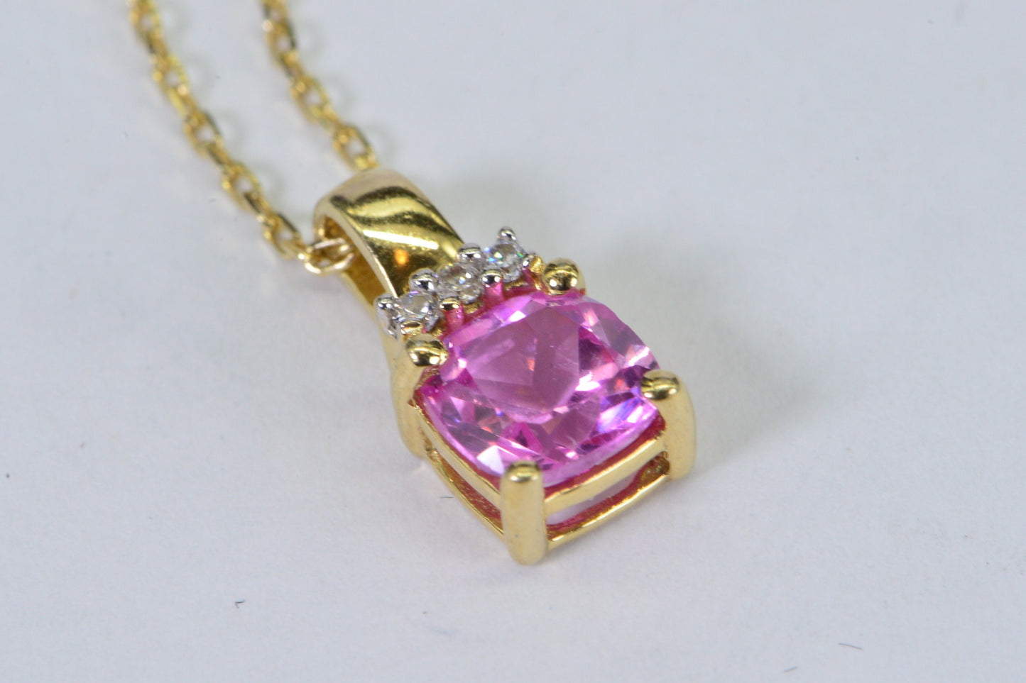 Pink Sapphire Cushion Pendant: 14K Gold Sterling Silver Necklace