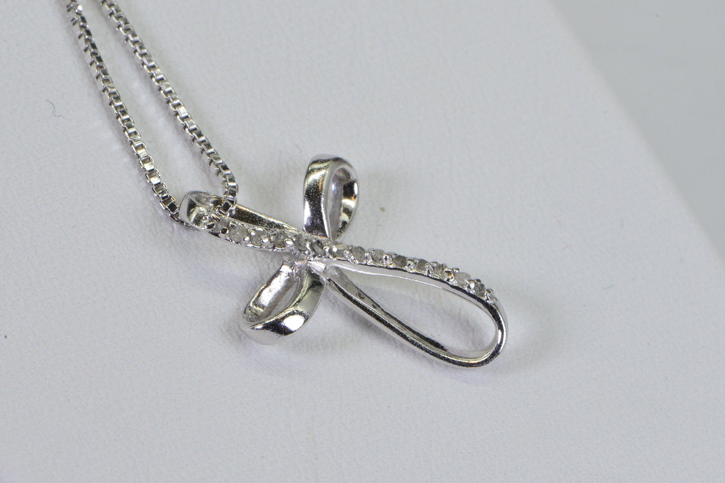 Diamond Cross Pendant Necklace, 14K White Gold Over Sterling Silver